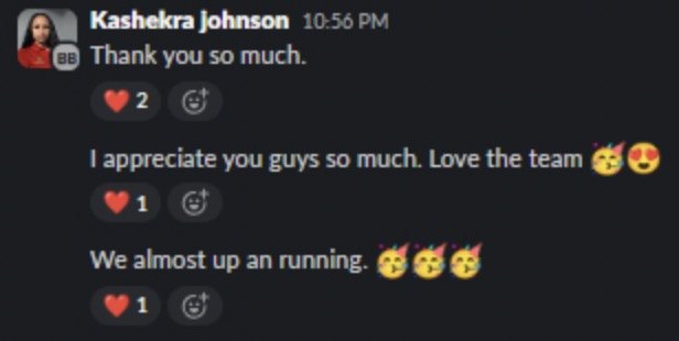 Client message — love the team, almost up and running