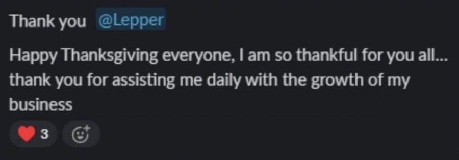 Client message — thankful for the daily help growing my business